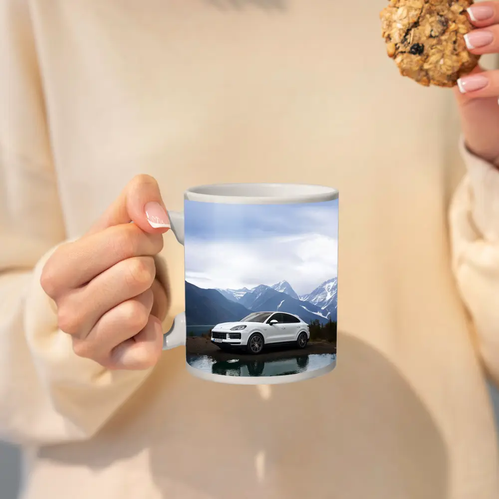 Porsche Cayenne White SUV Mountain Lake – Mugs