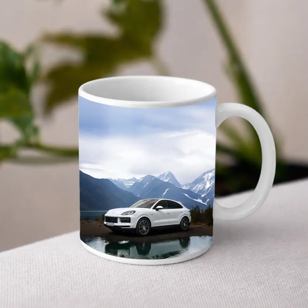 Porsche Cayenne White SUV Mountain Lake – Mugs