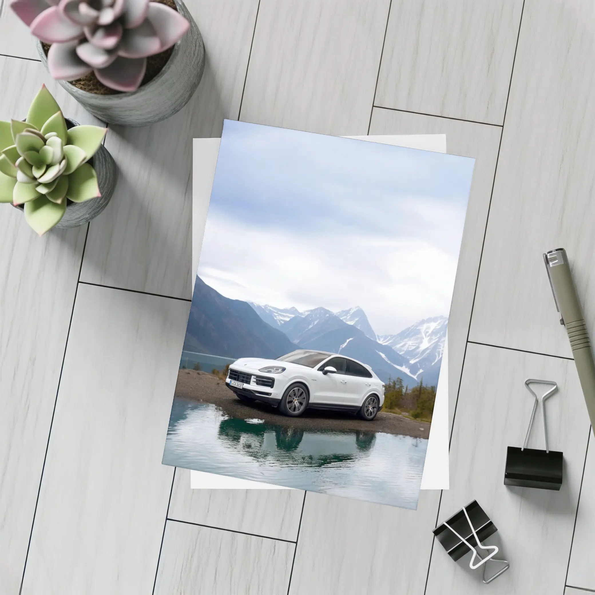 Porsche Cayenne White SUV Mountain Lake – Postcards