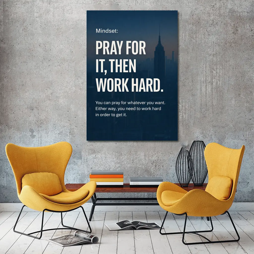 Pray Work Hard Mindset City Skyline – Wall Art