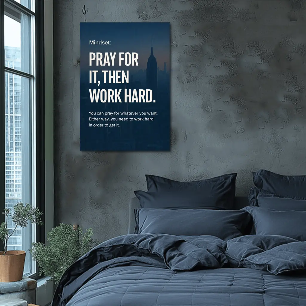 Pray Work Hard Mindset City Skyline – Wall Art