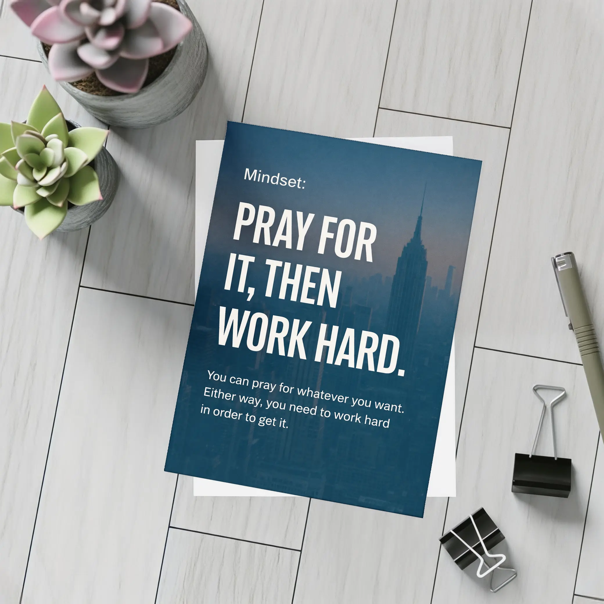 Pray Work Hard Mindset City Skyline – Postcards