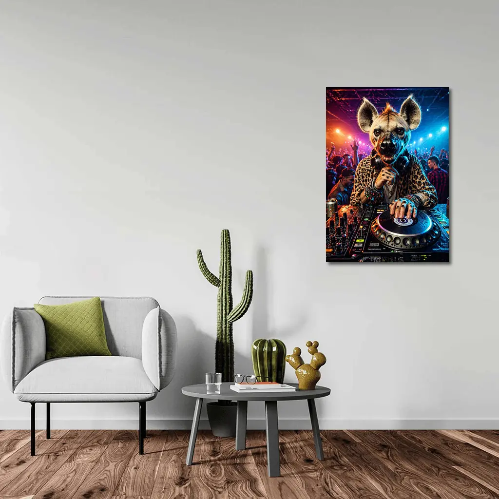 Hyena DJ Spinning Decks At Nightclub – Wall Art