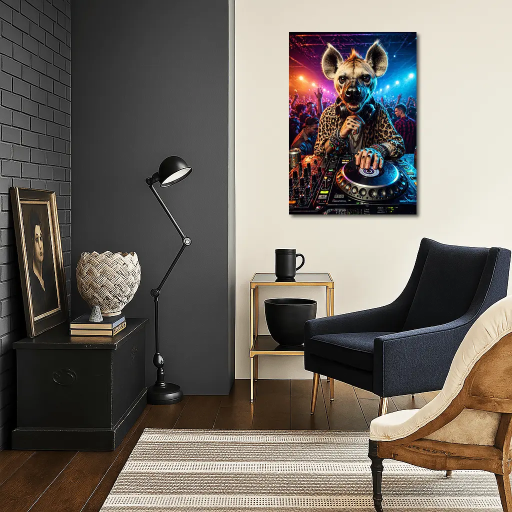 Hyena DJ Spinning Decks At Nightclub – Wall Art