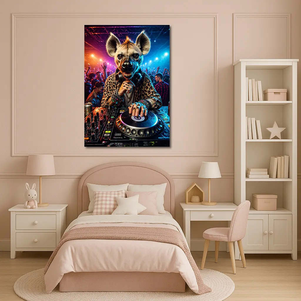 Hyena DJ Spinning Decks At Nightclub – Wall Art