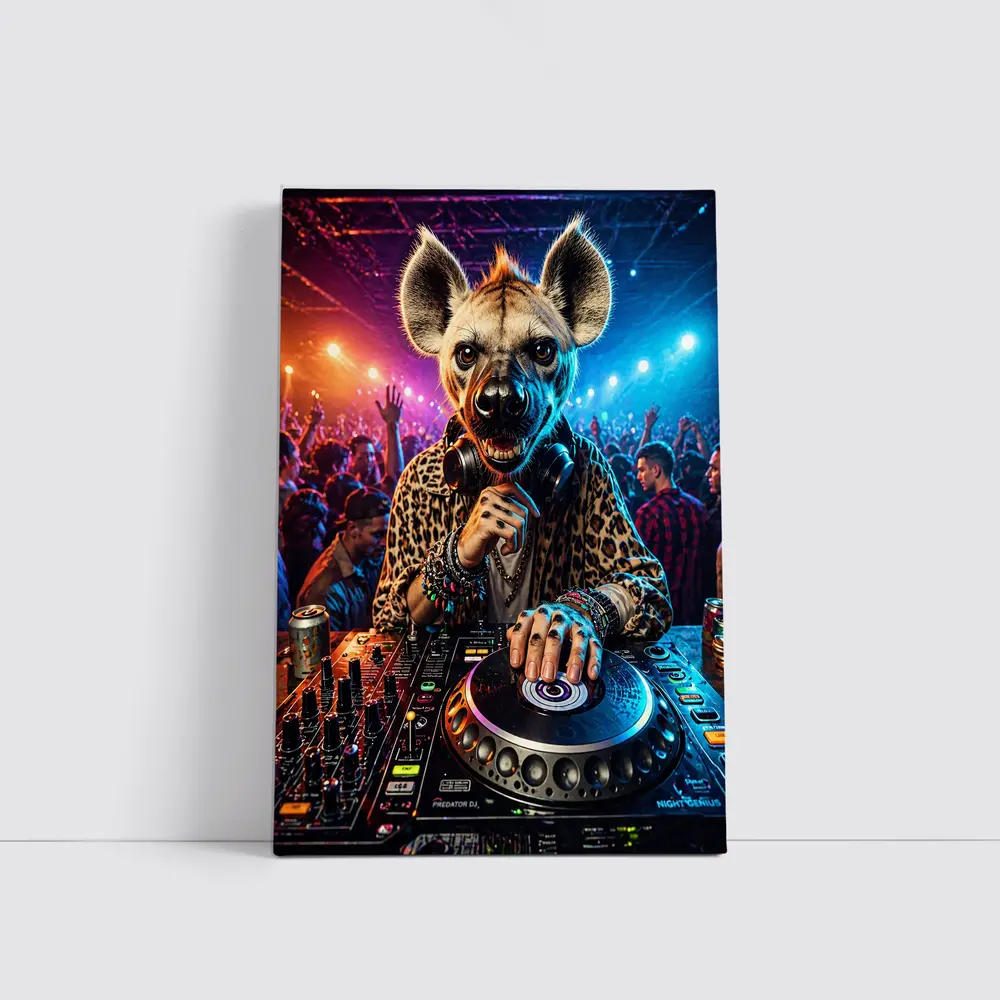 Hyena DJ Spinning Decks At Nightclub – Wall Art