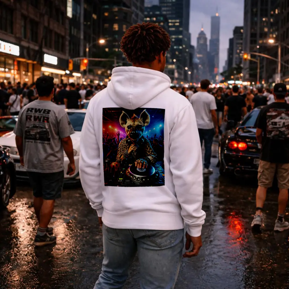 Hyena DJ Spinning Decks At Nightclub – Hoodies