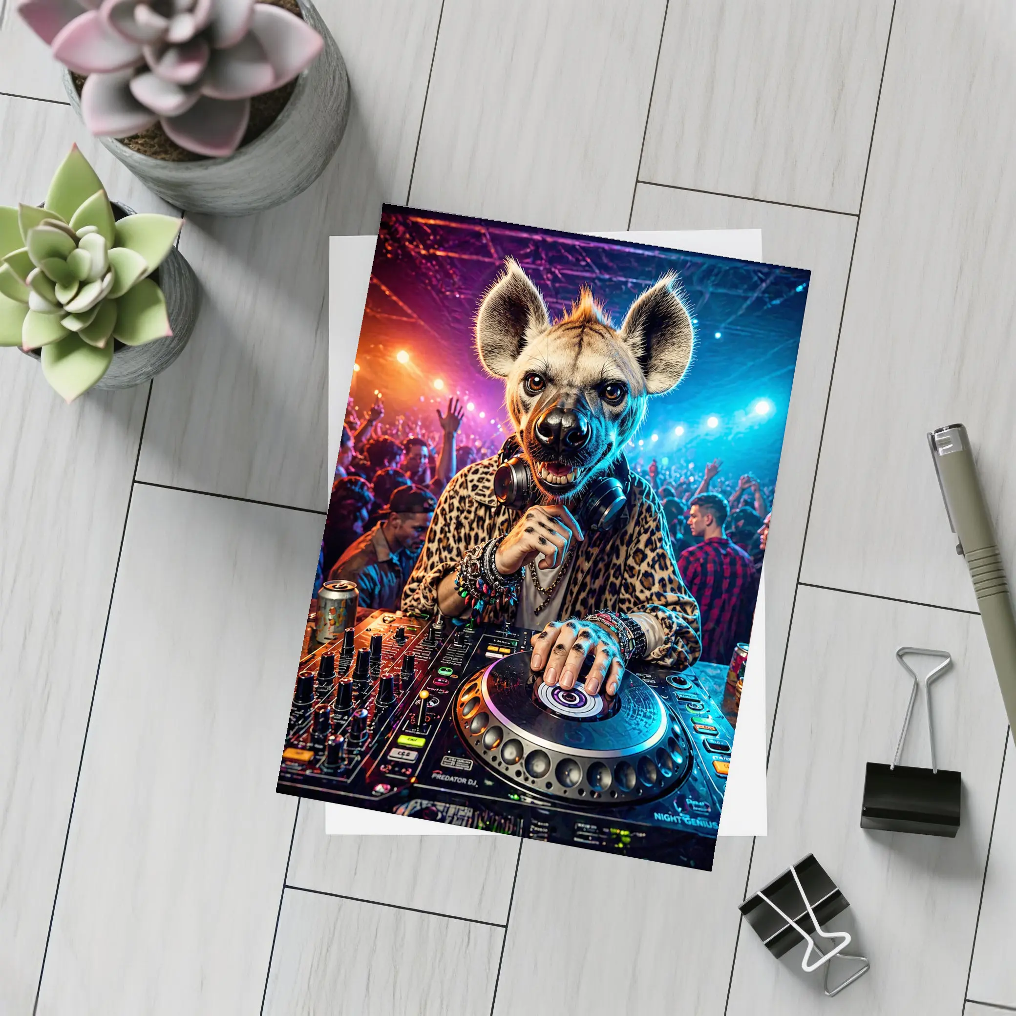Hyena DJ Spinning Decks At Nightclub – Postcards