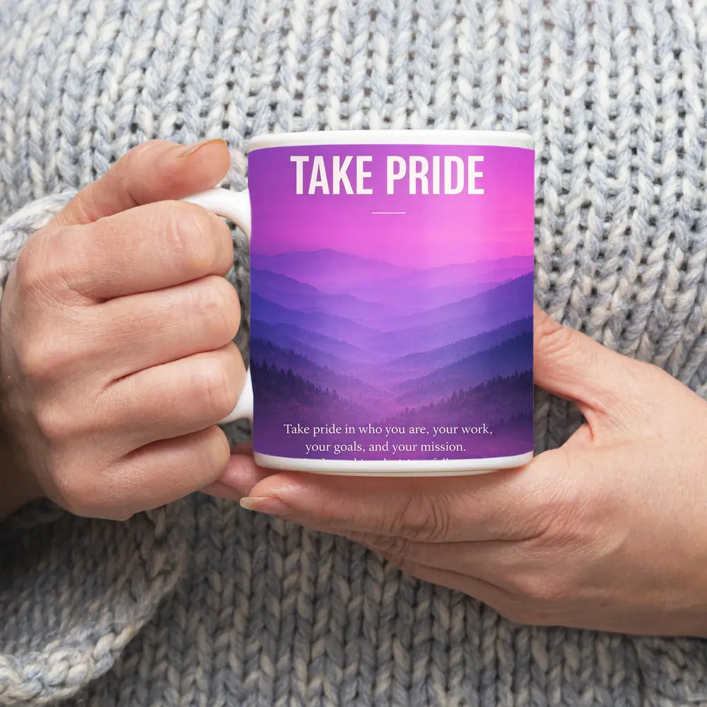 Take Pride Quote Purple Mountain Landscape – Mugs