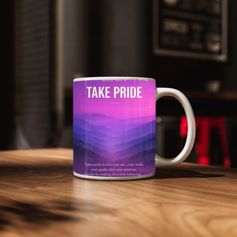 Take Pride Quote Purple Mountain Landscape – Mugs