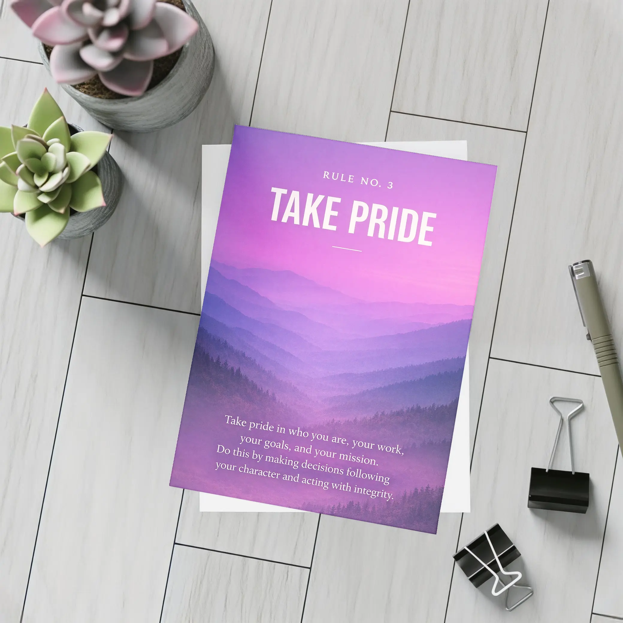 Take Pride Quote Purple Mountain Landscape – Postcards