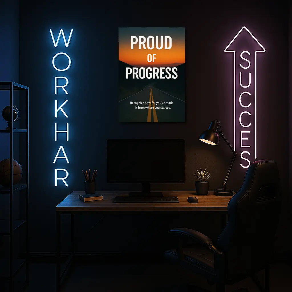 Proud Of Progress Road Sunset Motivational Quote – Wall Art