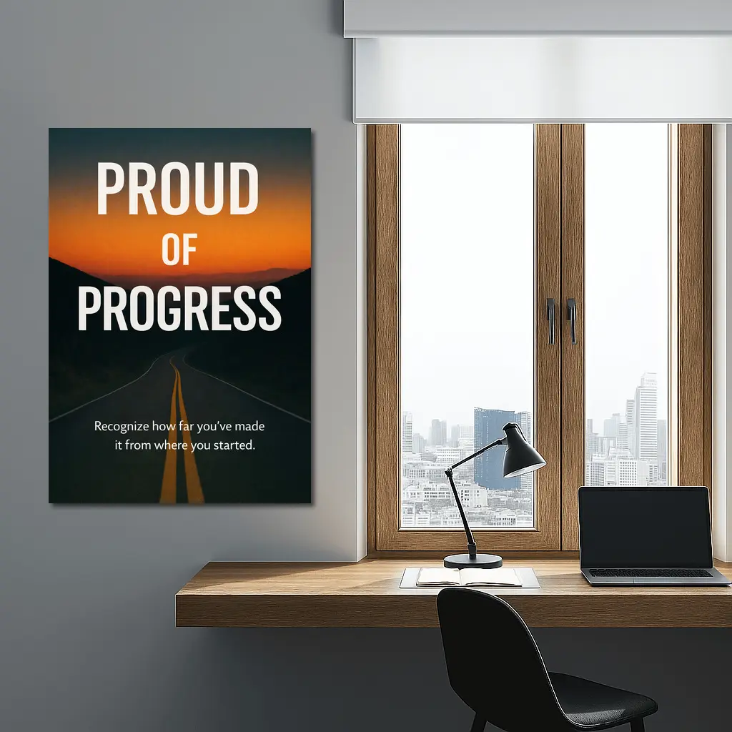 Proud Of Progress Road Sunset Motivational Quote – Wall Art
