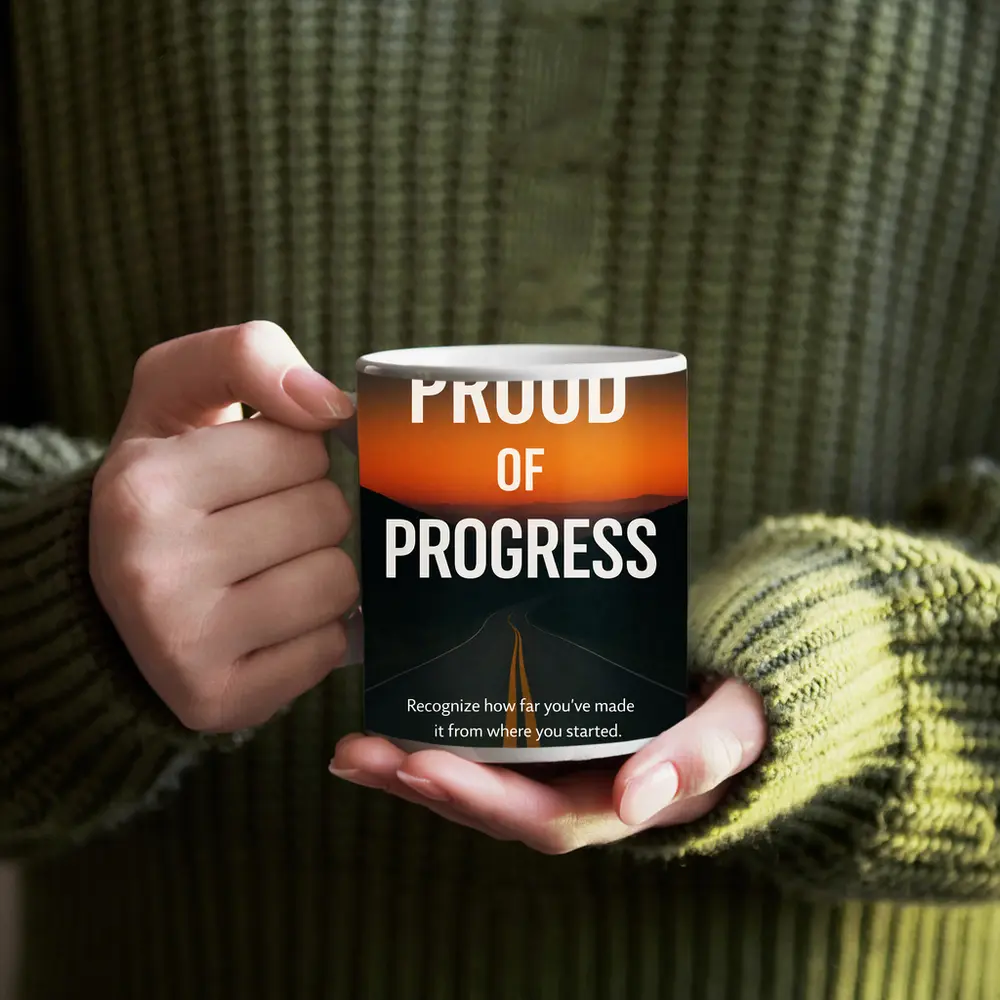 Proud Of Progress Road Sunset Motivational Quote – Mugs