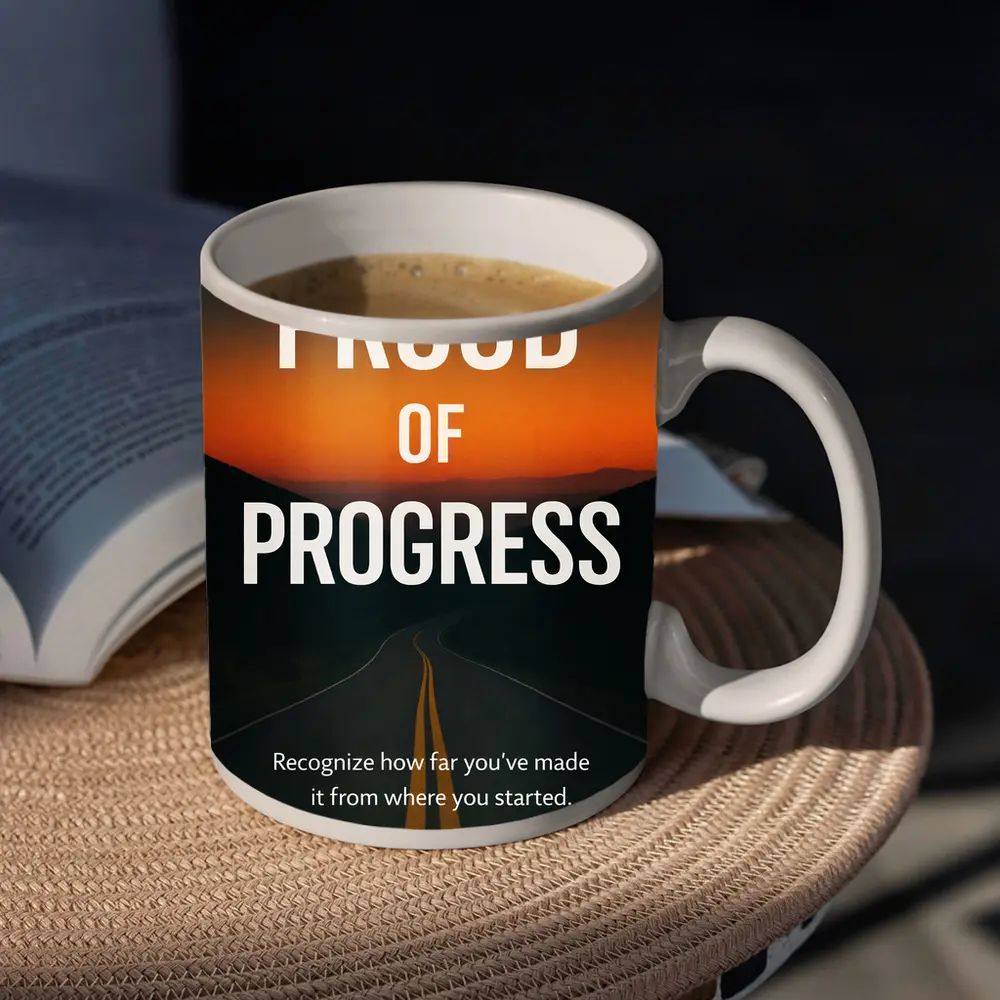 Proud Of Progress Road Sunset Motivational Quote – Mugs