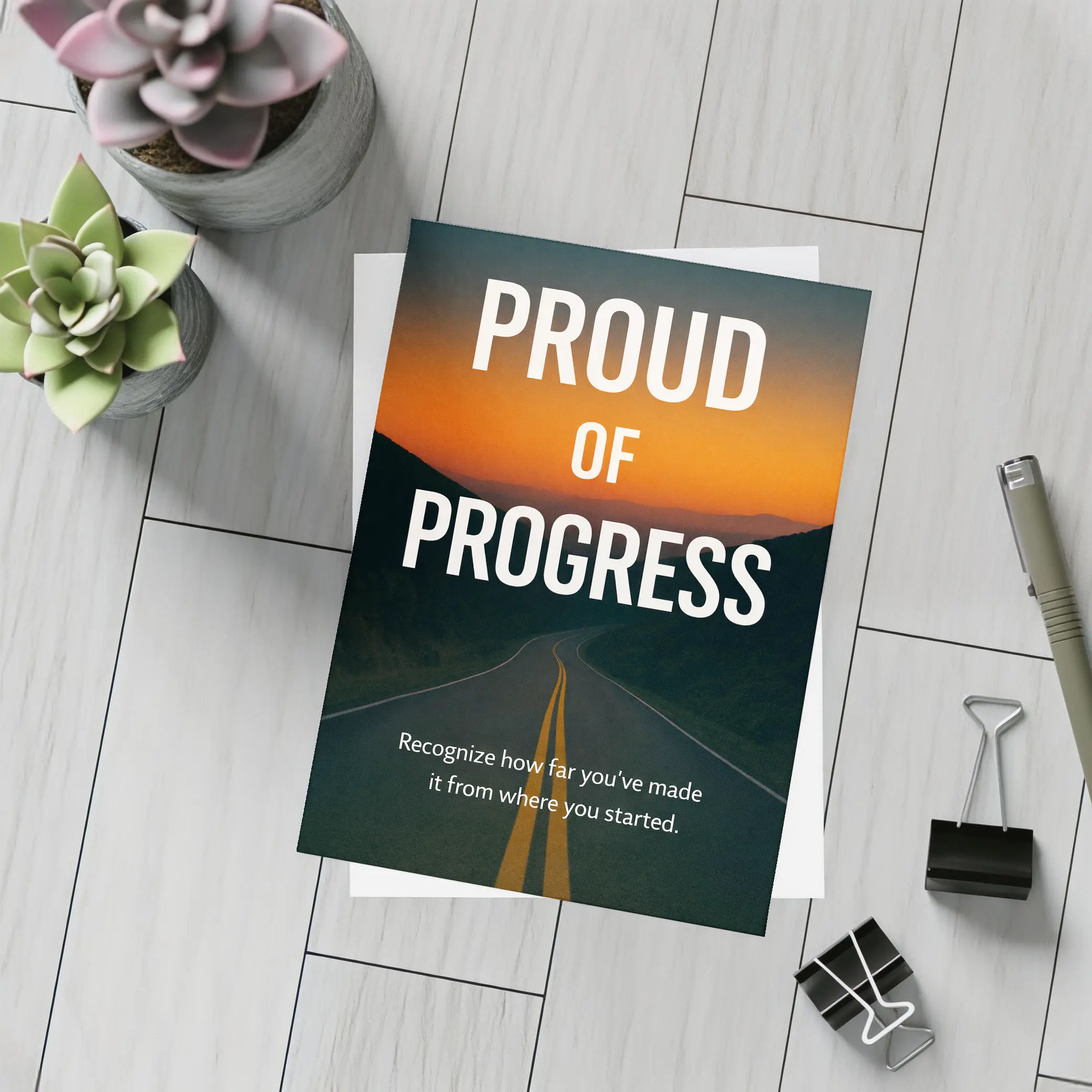 Proud Of Progress Road Sunset Motivational Quote – Postcards