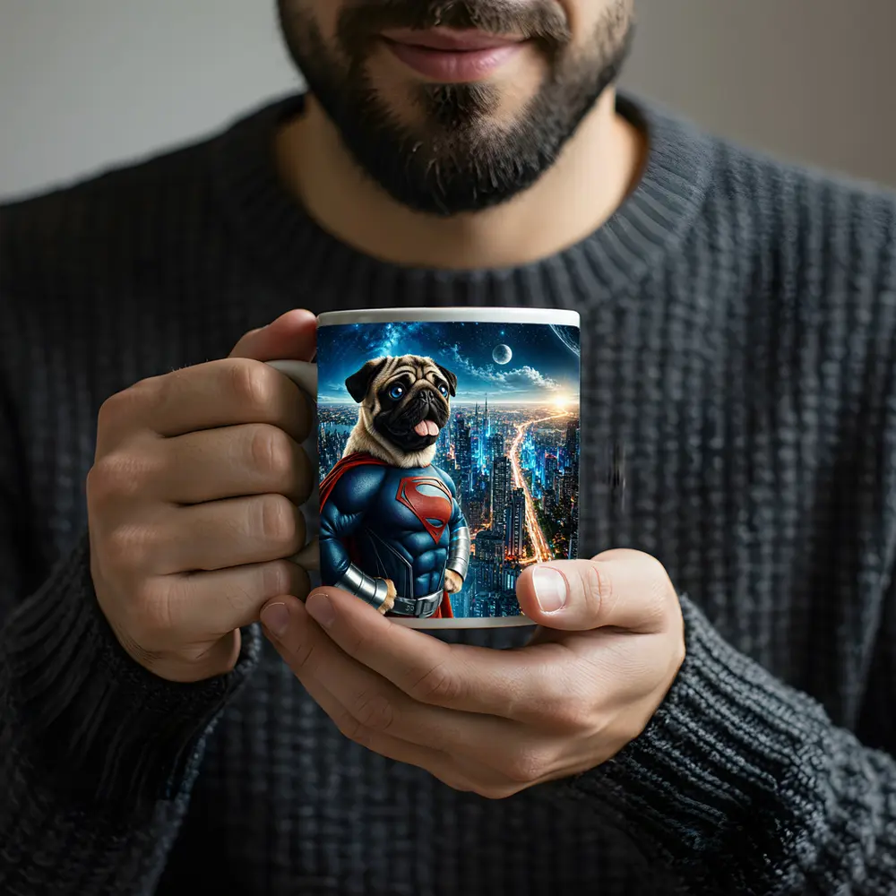Pug Dog Superman Hero City Night – Mugs