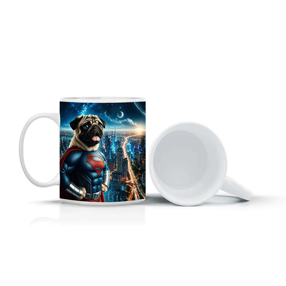 Pug Dog Superman Hero City Night – Mugs