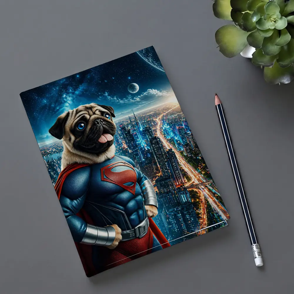 Pug Dog Superman Hero City Night – Notebooks
