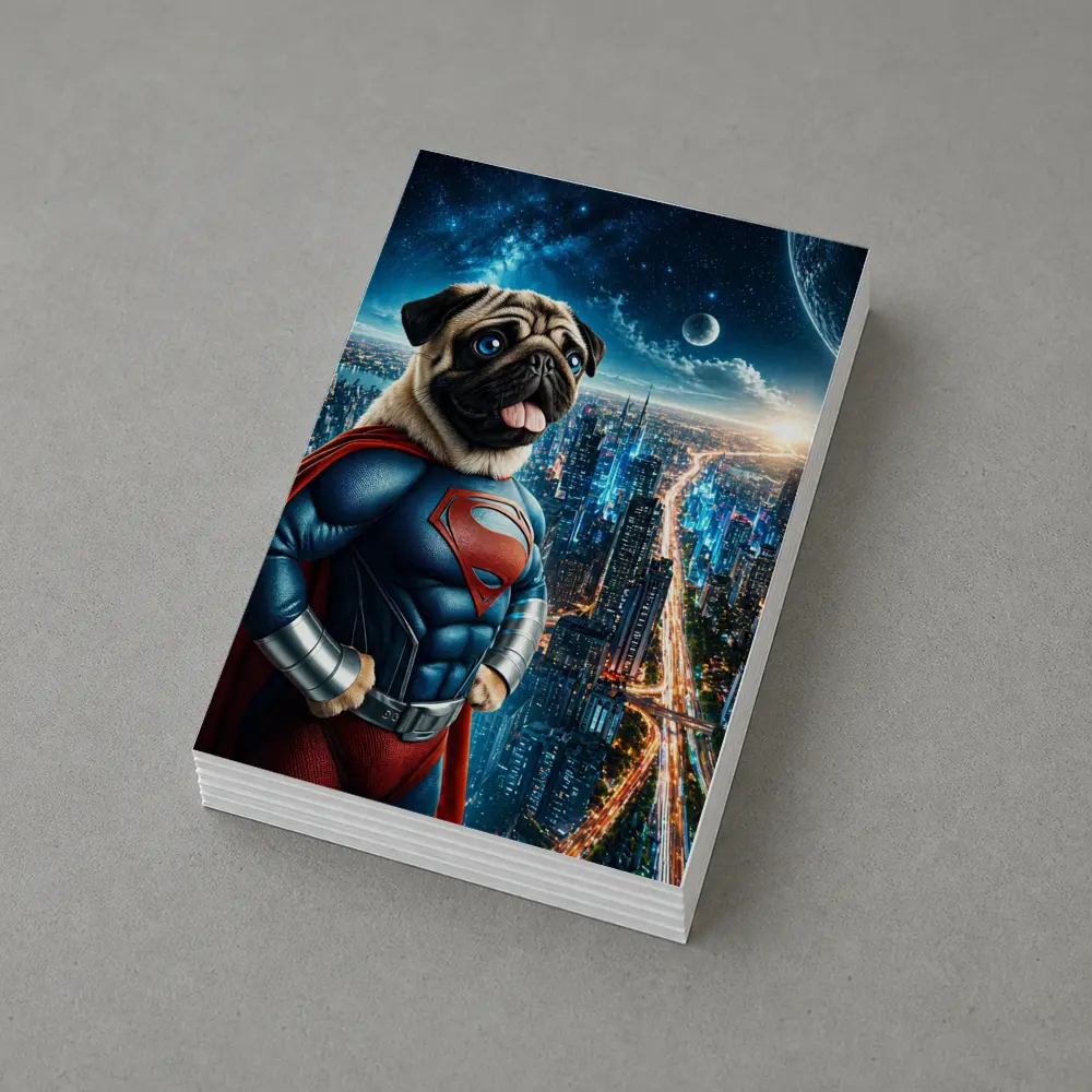 Pug Dog Superman Hero City Night – Postcards