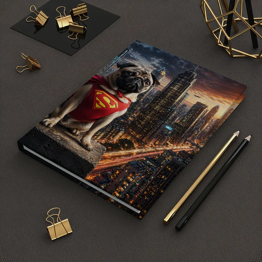 Pug Superhero Superman Cape City Night – Notebooks
