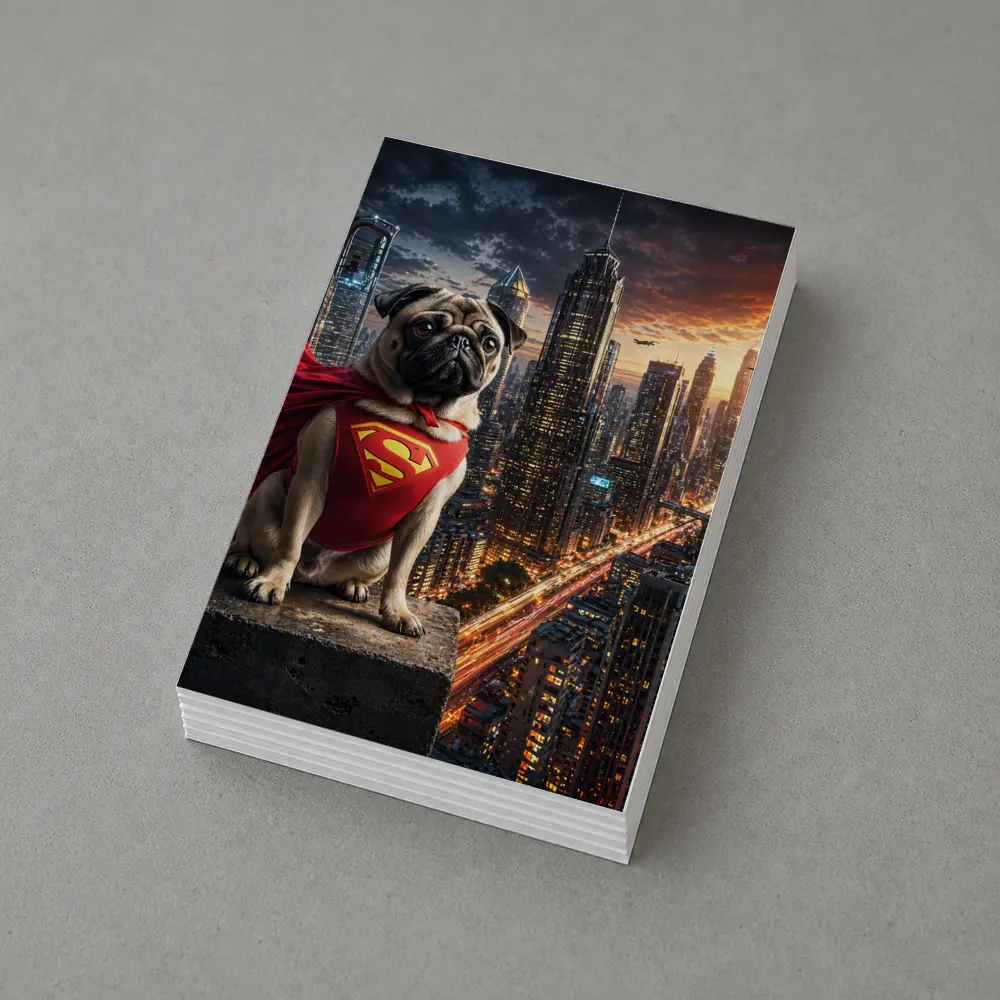 Pug Superhero Superman Cape City Night – Postcards