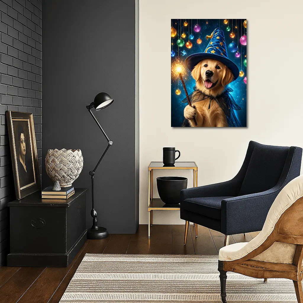 Golden Retriever Wizard Dog Magic Sparkle – Wall Art