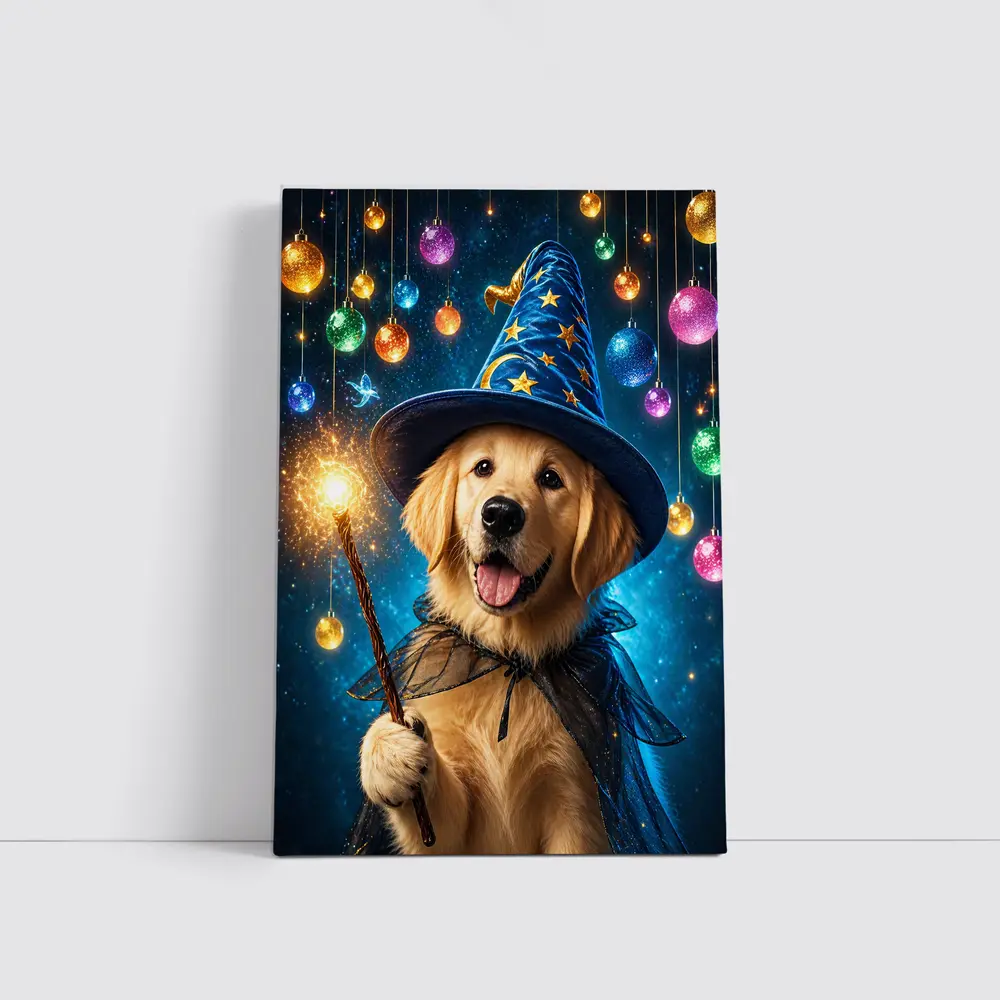 Golden Retriever Wizard Dog Magic Sparkle – Wall Art