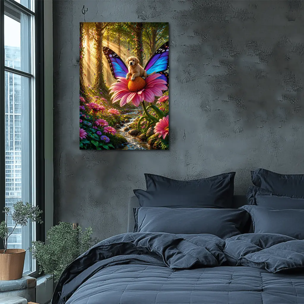 Golden Retriever Puppy Butterfly Fantasy Forest – Wall Art