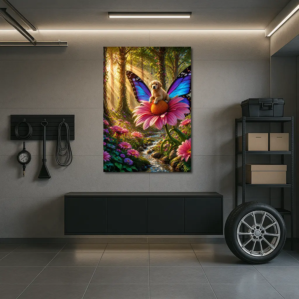 Golden Retriever Puppy Butterfly Fantasy Forest – Wall Art