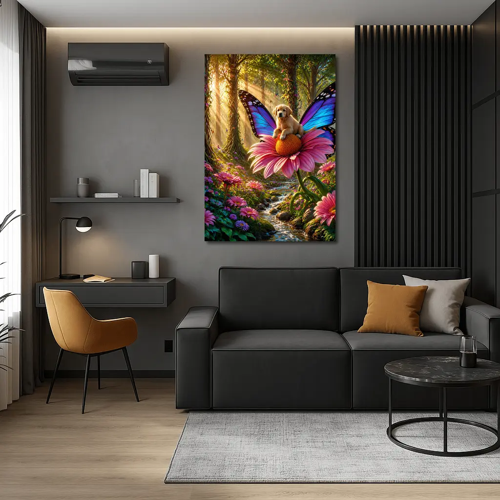 Golden Retriever Puppy Butterfly Fantasy Forest – Wall Art