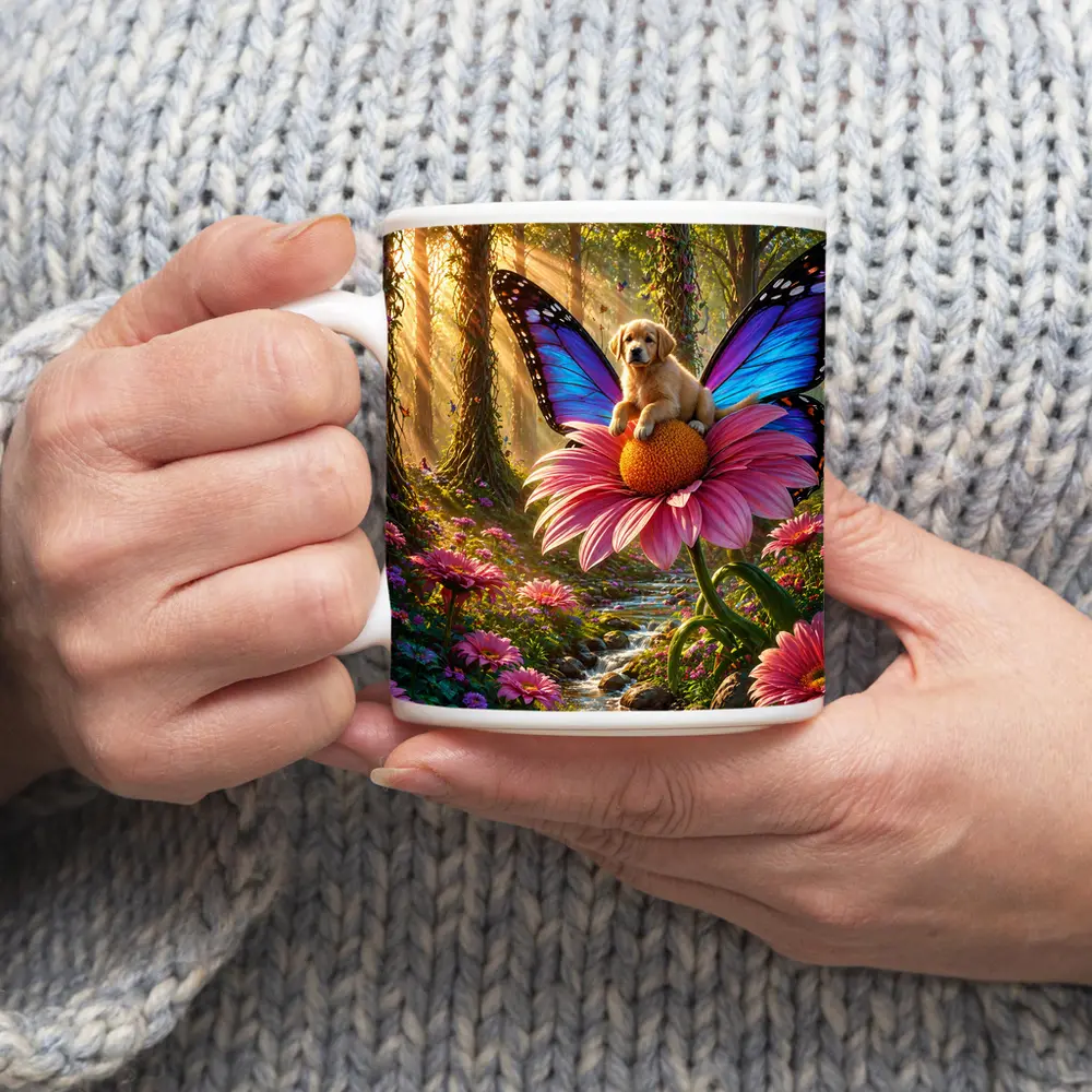 Golden Retriever Puppy Butterfly Fantasy Forest – Mugs