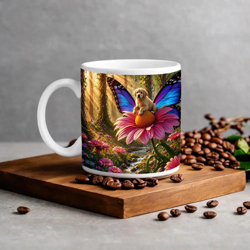 Golden Retriever Puppy Butterfly Fantasy Forest – Mugs