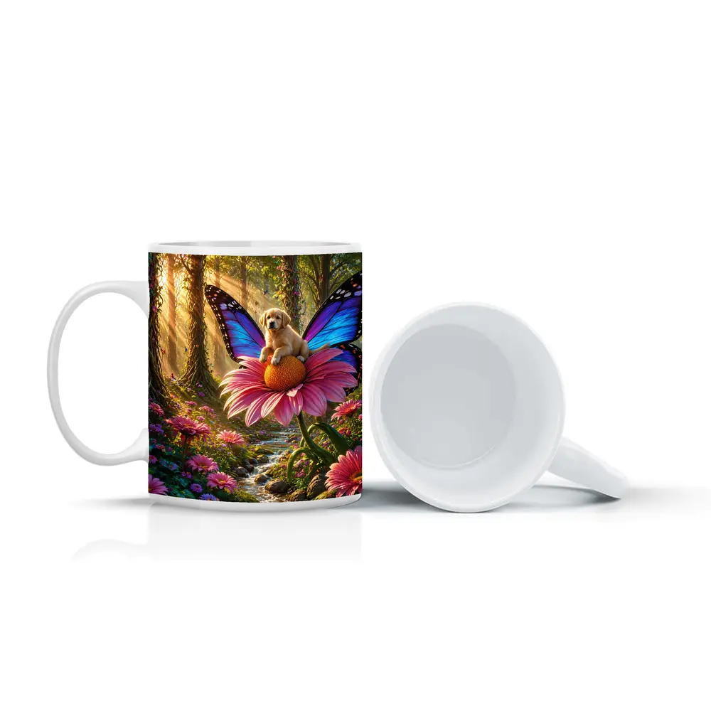 Golden Retriever Puppy Butterfly Fantasy Forest – Mugs