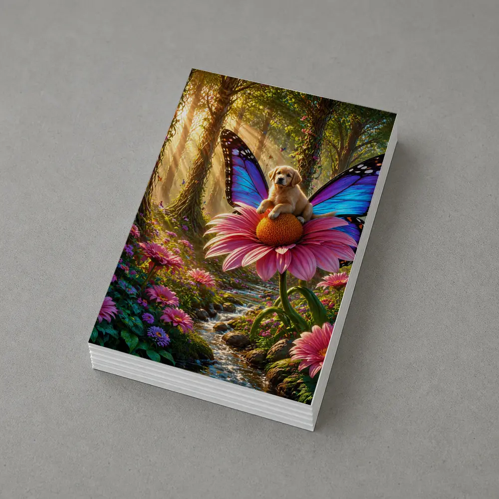 Golden Retriever Puppy Butterfly Fantasy Forest – Postcards