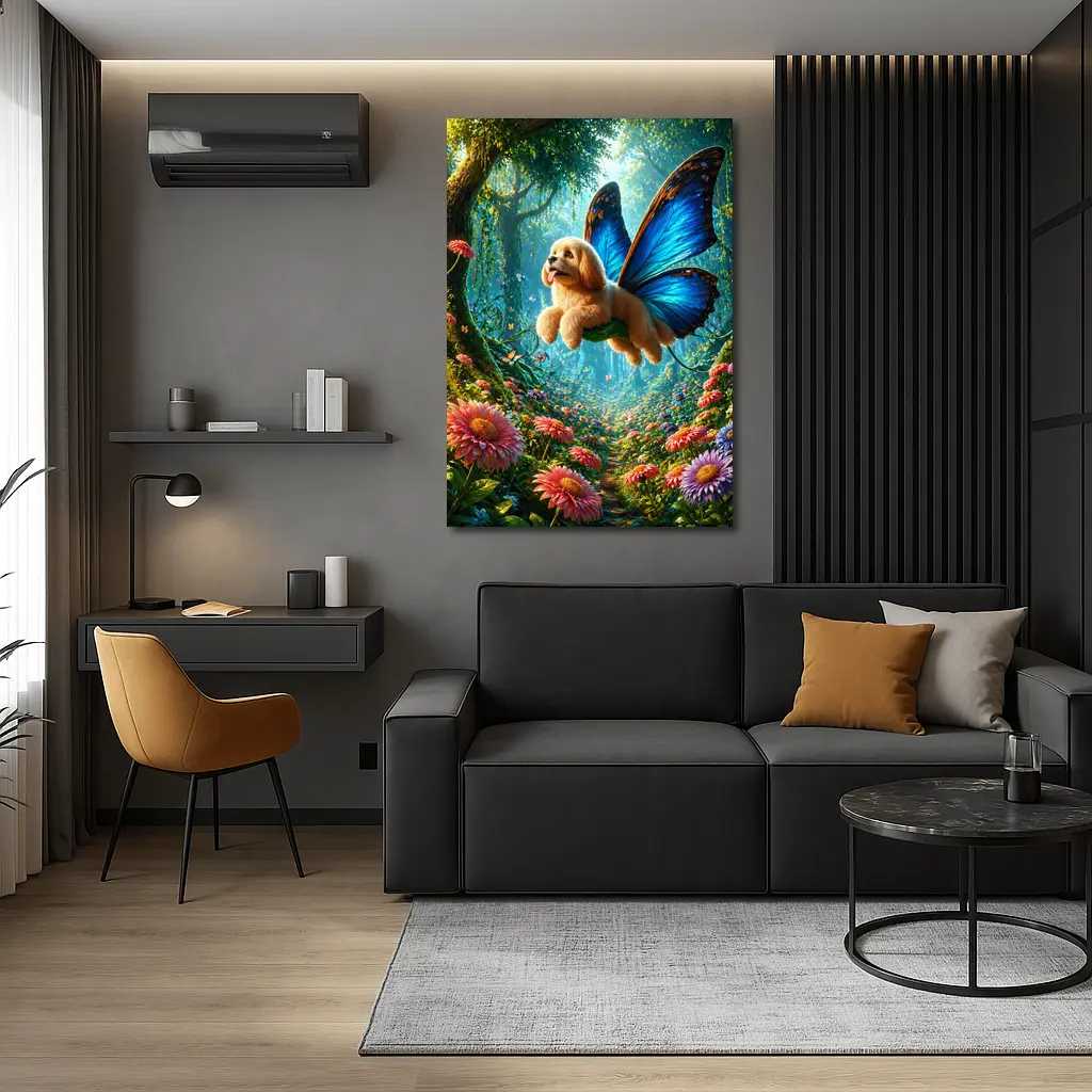 Golden Puppy Butterfly Wings Enchanted Forest – Wall Art