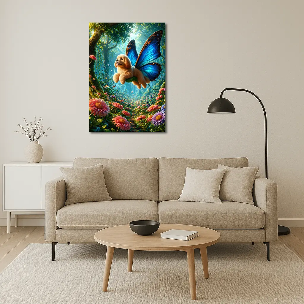 Golden Puppy Butterfly Wings Enchanted Forest – Wall Art