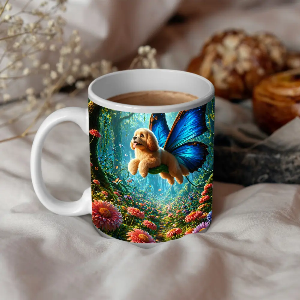 Golden Puppy Butterfly Wings Enchanted Forest – Mugs