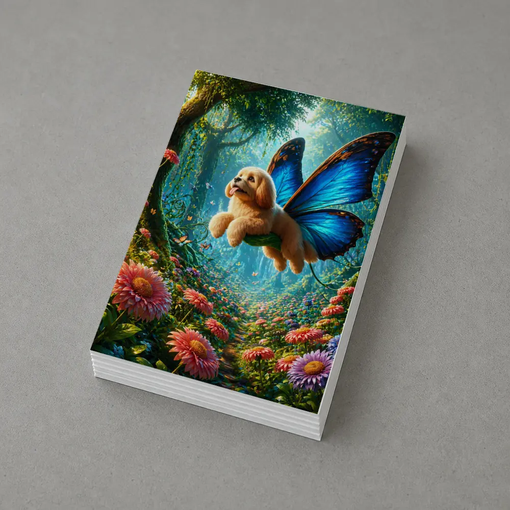 Golden Puppy Butterfly Wings Enchanted Forest – Postcards