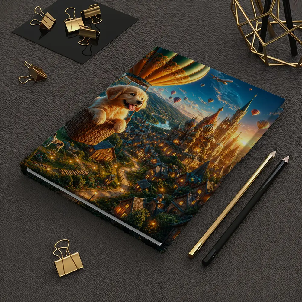 Golden Retriever Puppy Hot Air Balloon Fantasy City – Notebooks