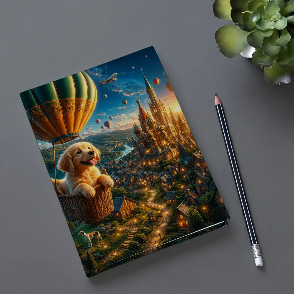 Golden Retriever Puppy Hot Air Balloon Fantasy City – Notebooks