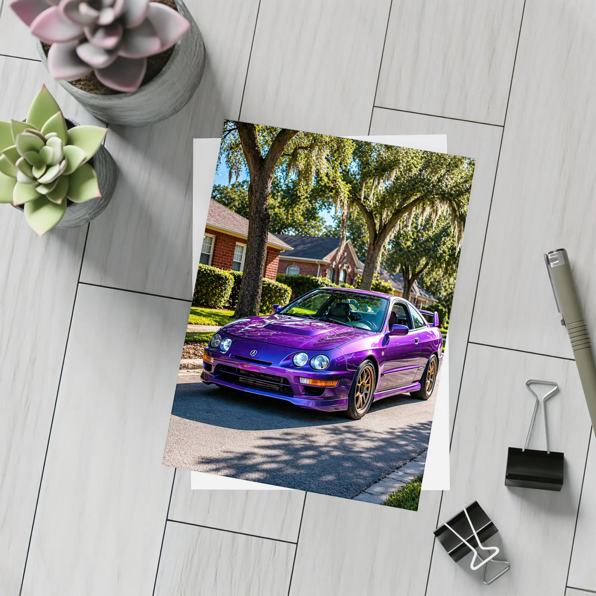 Purple Acura Integra Type R Suburban Street – Postcards