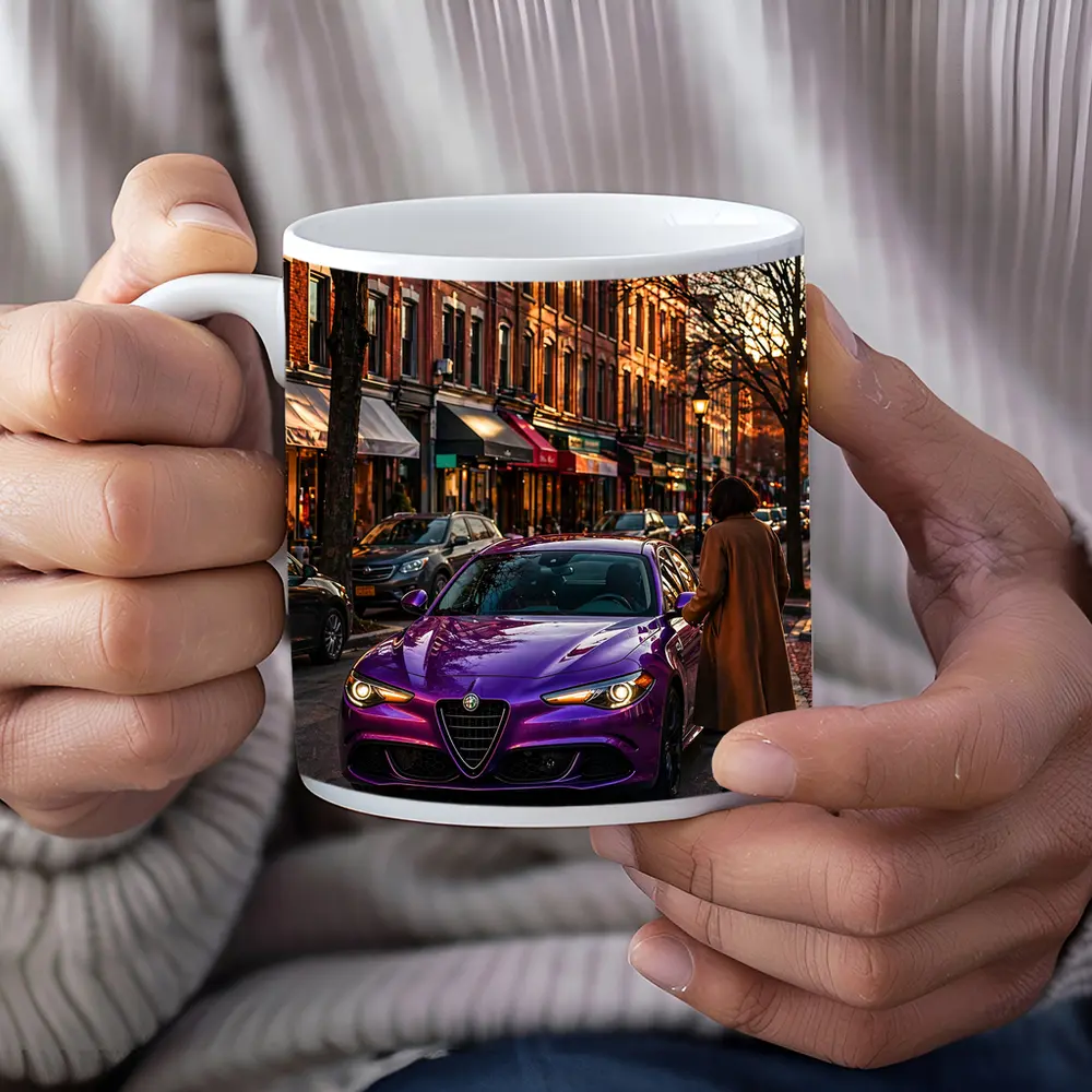 Alfa Romeo Giulia Purple On City Street – Mugs