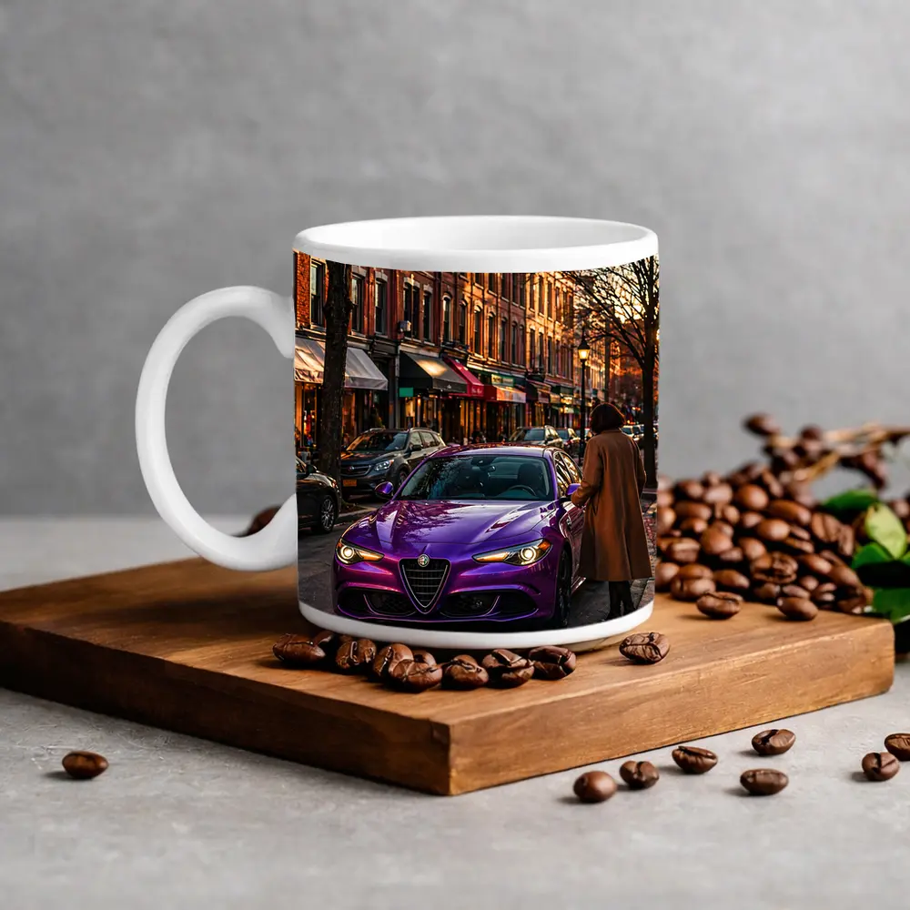 Alfa Romeo Giulia Purple On City Street – Mugs