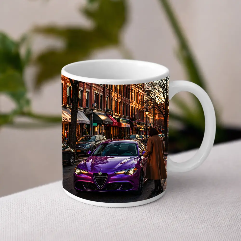 Alfa Romeo Giulia Purple On City Street – Mugs