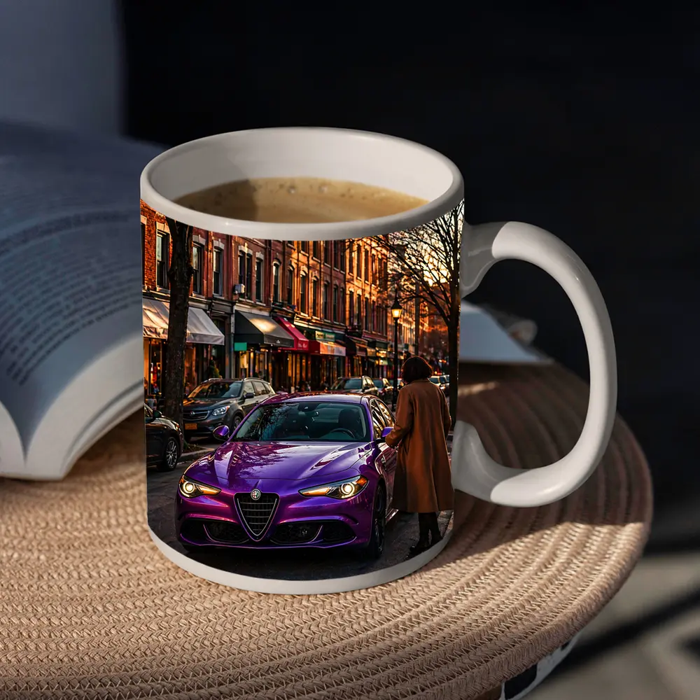 Alfa Romeo Giulia Purple On City Street – Mugs