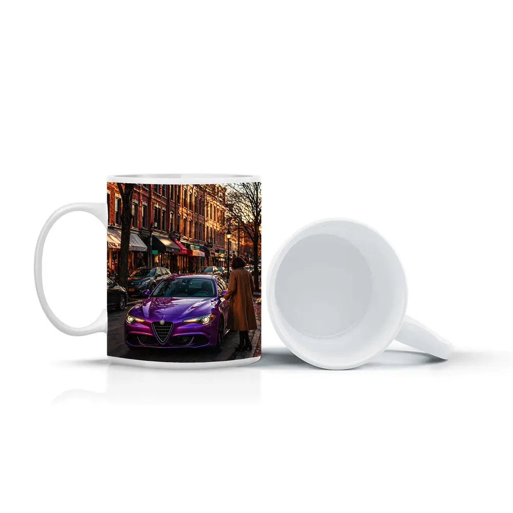 Alfa Romeo Giulia Purple On City Street – Mugs