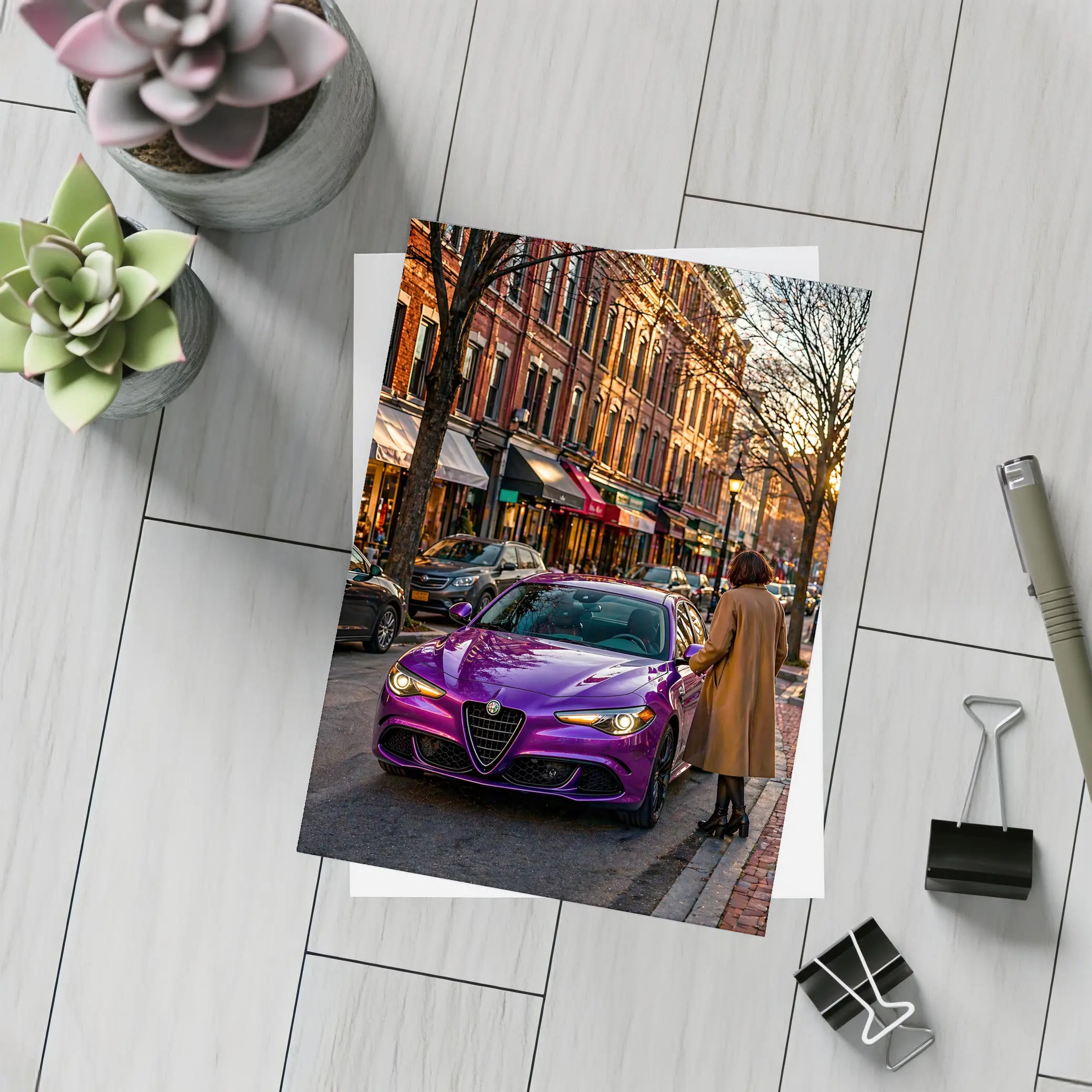 Alfa Romeo Giulia Purple On City Street – Postcards