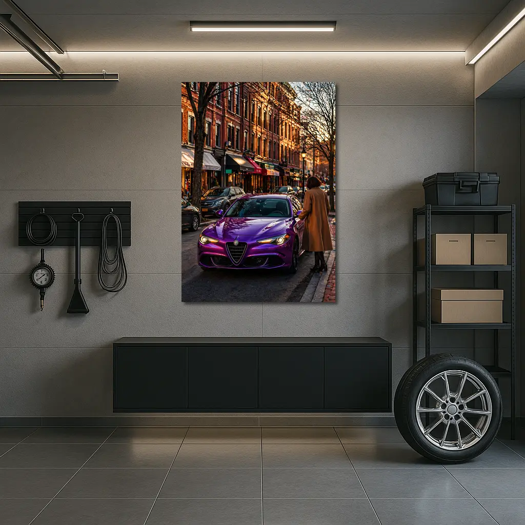 Alfa Romeo Giulia Purple On City Street – Wall Art