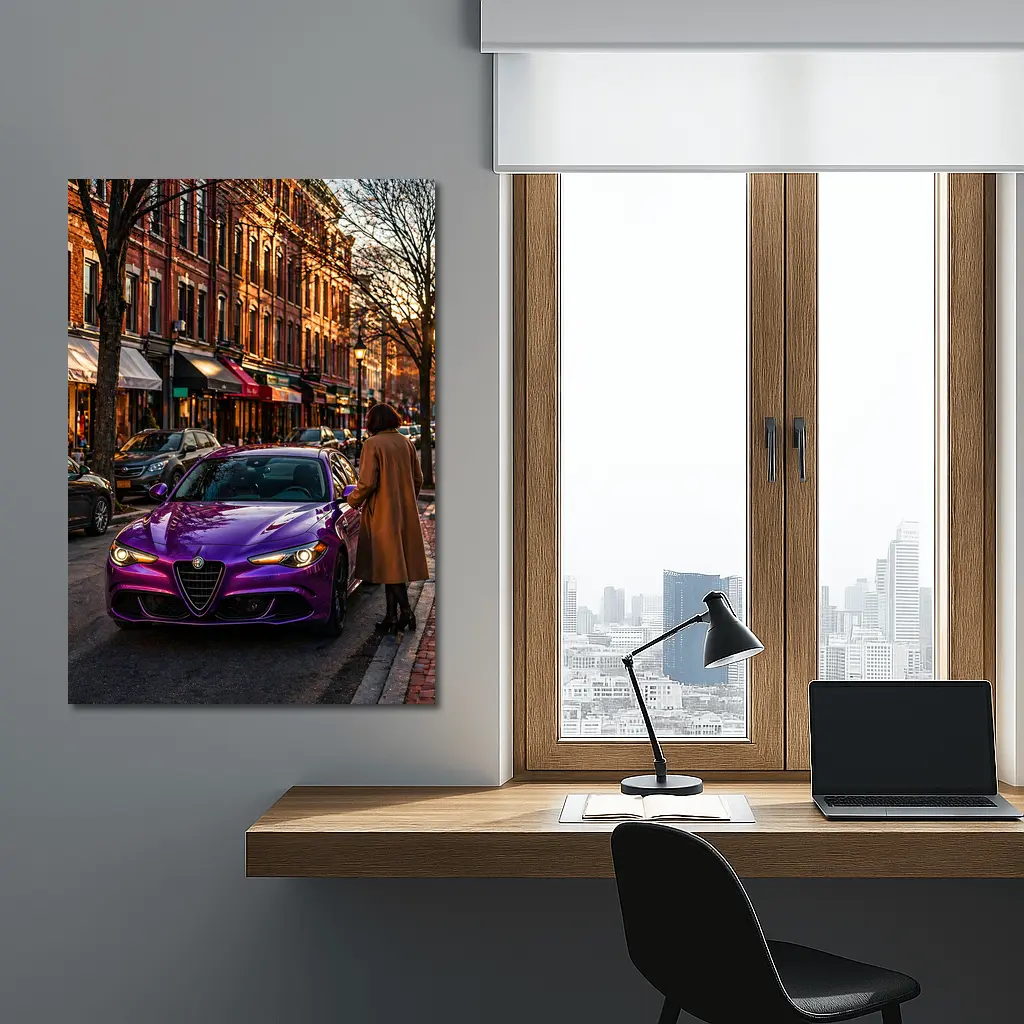 Alfa Romeo Giulia Purple On City Street – Wall Art